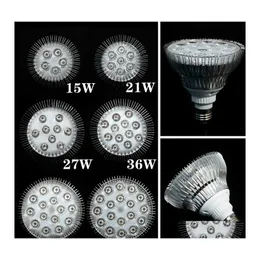 2016 Luzes de cultivo 1x FL LED LED 21W 27W 36W 45W 54W E27 Lâmpada par 38 30 BB para plantas de flores Sistema de hidroponia Caixa de gotas de queda