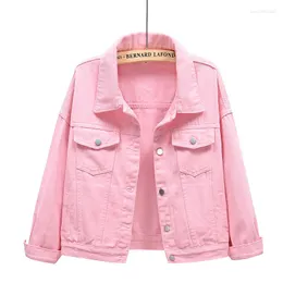 Women's Jackets Pink Spring Color Denim Jacket Women's Short Loose Bf Long Sleeve Student Casual Top Coats Jaket Women