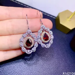 Dangle Küpe Güzel Takılar 925 Saf Gümüş Çin tarzı Doğal Garnet Kız Lüks Modaya Düzenli Su Damla Gem Kulak Desteği Destek Algılama