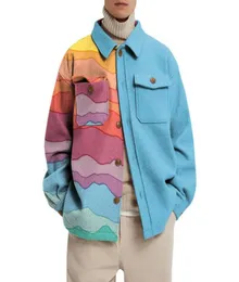 Men039s Jackets Men Coat, padrão de tumulto de padrões exclusivos colar de lã solta jaqueta impressa de inverno