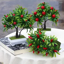 Flores decorativas decoração de casa frutas laranja cereja pêssego emular simulação de bonsai