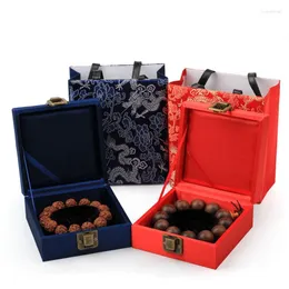 Подарочная упаковка квадратная блокировка дракона поймать китайские шелковые парчовые коробки с набором сумочки