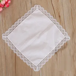 Wedding Decorations Pure White with Lace Plain DIY Print Draw Hankies Cotton Handkerchiefs Pocket Square 25X25 cm