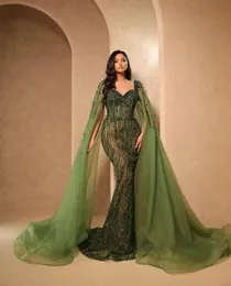 Vestidos de noite de sereia verde mangas vases de pescoço de pescoço apliques com miçangas laca laca pérolas hollow clows comprimento de baile vestidos de baile vestidos formais de tamanho de vestidos de festa