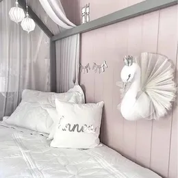 Wall Decor Baby Girl Room Decor 3D Plush Animal Heads Swan Wall Hanging Decoration Stuffed Toy For Child Bedroom Nursery Soft Install Decor 230317