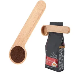 100Pcs/Lot Wood Coffee Scoop With Bag Clip Tablespoon Solid Beech Wood Measuring Scoop Tea Coffee Bean Spoon Clip Gift Wholesale