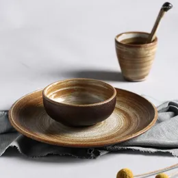 Ciotole Stoviglie in ceramica giapponese Piatto basso Ciotola per mangiare Semplice set singolo Retro Insalata Rotonda Famiglia CN(Origine)