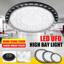 Super Bright UFO LED High Bay Lights AC85-265V 100W 150W 200W Commercial Industrial Lighting Market Warhouse Workshop Garage Lamp