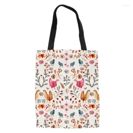 Evening Bags 2023 Cartoon Chicken Flowers Pattern Women Canvas Reusable Travel Storage Girls Handbag Shoulder Pouch Bolsa De Lona