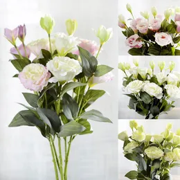 Dekorativa blommor 1st europeiska konstgjorda 3heads Eustoma Silk Flower Fake Gradiflorus Lisianthus Fall Wedding Home Decoration