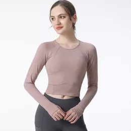 LL Women Yoga Sports met lange mouwen Crop Top Outfit Moisture Wicking High Elastic Fitness Workout Fashion T -tops CK710 LL734