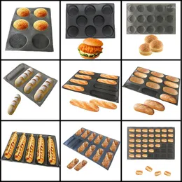 Bakningsverktyg meibum runda bröd baguette eclair hamburger mögel lång loaf cookie bun glas fiber silikon mögel non stick bake bricka