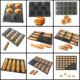 Pişirme Araçları Meibum Yuvarlak Ekmek Baget Eclair Hamburger Kalıp Uzun somun Çerez Bökü Cam Fiber Silikon Kalıp Çubuk Olmayan Bake Tepsisi