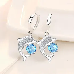 Kolczyki Dangle Cute Dolphin Drop for Women Tiny Huggie z sześciennym wiszącym cyrkonem żeńska romantyczna kolczyka