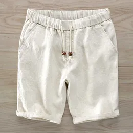 Mäns shorts New Italy Pure Linen Shorts Män varumärke Casual Elastic Midje Fashion Shorts för män Kort 30-38 Storlek Masculino Bermuda Masculi G230316