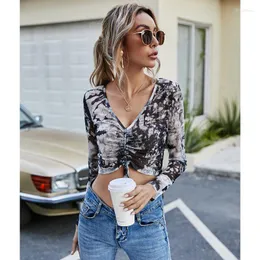 Женские футболки Summer Spring Top Top Women Women Black Sexy Sexy Ruse V Sece Casual Tee Mujer Ladies 2023 8056