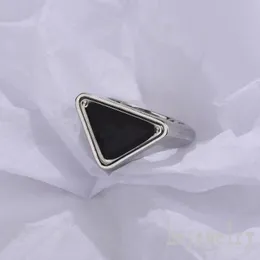 Collection triangle designer ring winter black band attract attention simple bague lady vintage silver color womens rings for men enamels letter punk ZB040 F23