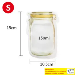 300pcslot Wholesale Mason Jar Shaped Food Container Plastic Bag Clear Mason Bottle Modeling Zippers Storage Snacks Plastic Box