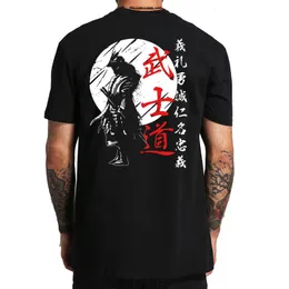 Men's T-Shirts Japan Samurai Spirit T Shirts Japanese Style Back Print EU Size 100% Cotton Tops T-shirt Bushido Male Gifts Tee 230317