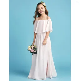 فتاة الفتاة A-LINE LINE LING JUNIOR JURIPSMAID DRESS Party Chiffon نصف كم من الكتف مع الطيات