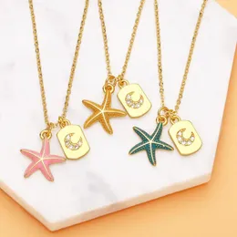 Pendant Necklaces Personality for Women Man Color Drop Oil Starfish Moon Rhinestone Necklace Couple Jewelry Huanzhi 2023