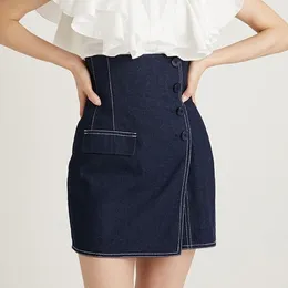 Kjolar neploe ankomst japansk mujer faldas sommar slits denim kjol hög midje knapp smal culottes solid mode mini jupes 230316