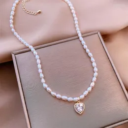 Hänge halsband kristall barock pärlhalsband estetiska smycken oval pärlstav zirkoniumhjärta lady colliers perles femmes