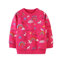 Hoodies tröjor Jumping Meters Fashion Girls Sweatshirts For Autumn Winter Unicorn Baby Sweaters Cotton Rainbow Children's Hoodies Top kläder 230317