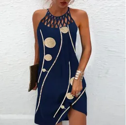 カジュアルドレス女性セクシードレス夏のファッションホローノースリーブプリントビーチミニドレス