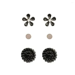 Stud Earrings 2023 Arrivals Punk Black Hematite Knoted Small Ball Floral Trio Set For Women Girl Special 3 Pairs