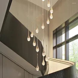 Pendant Lamps Crystal Stair Light Chandeliers Ceiling Modern Duplex Villa Indoor Lamp Living Room Restaurant Exhibition Hall