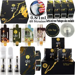 USA In Stock Newest Packaging GLO Atomizers Extracts Vape Cartridges Oil Carts Dab Wax Pen Ceramic Coil Empty Glass Thick 510 Thread Battery Vaporizer 40 Strains