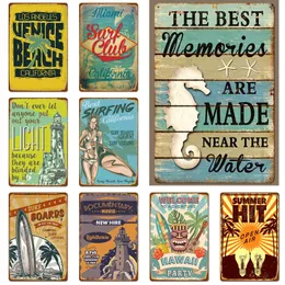 Summer Beach Surfing Art Painting Metal Tin Sign Indoor Wall Plaques Bar Cafe Home Decoration Retro Tinplate Poster Gifts Decor 30X20cm W03