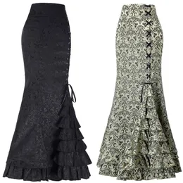 Sıradan Diş Moda Punk Stil Retro Jacquard Deniz Kızı Etek Cadılar Bayramı Gotik Victoria Steampunk Uzun Bodycon fırfırlı balık kuyruğu katman 230317