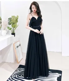 Ubranie etniczne Czarna sukienka wieczorna bankiety Kobiety biała druhna Seksowna szelki