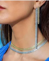 Collana Orecchini Set Trendy Luxury 2PCS Nappe Drop Statement Gioielli per le donne Wedding Full Cubic Zircon Dubai Bridal N-312 Earrings Ear