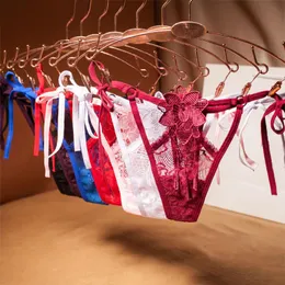 Bragas de mujer, pantalones Sexy, tangas de tentación, bordado Floral, lazo lateral, lencería erótica, bragas exquisitas multicolores para sexo
