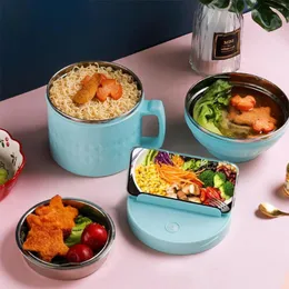 Kaseler Ramen Kase Öğrenciler için Kase Paslanmaz Çelik Erişte Kapak Yalıtımlı Öğle Yemeği Kutusu Salata Çorbası Metal Stok