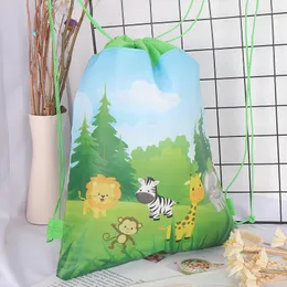 Present Wrap Jungle Theme Party Gifts Bagscandy Bags Green Safari Animals Packing Non-Woven Rackpack Kids S 34x27cm