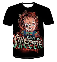 Męskie koszulki Nowe cyfrowe druk 3D Duch Doll Doll Horror T-shirt Męska marka mody z krótkim rękawem Mesh