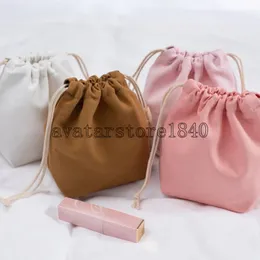 Solid Color Canvas DrawString Bag Women Cosmetic Lipstick Card Mini Storage Bags Christmas Gift Candy Jewelry Organizer Pocket