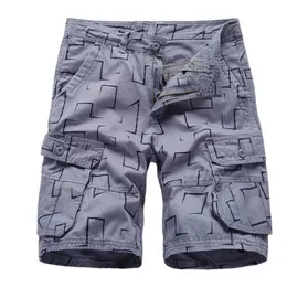 Shorts masculinos masculinos casuais verão curto cargo de estampa geométrica curta homens curtos de joelho na faixa da faixa de algodão bermuda masculina praia curta com bolsos G230316