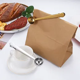 Colher de café aço inoxidável bolsa de bolsa multifuncional vedação de clipe de leite pó Temperamento líquido Medição de colheres de cafeteira longa Durável Mantenha fresco DH1599