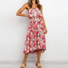 Vestidos casuais mulheres verão boho spaghetti tira bandagem longa doce colarinho quadrado vestido de festa backless mid-bef vestes vestidos mujer