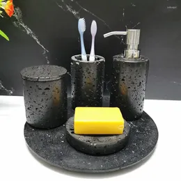 Bath Accessory Set Volcano Stone Bathroom Accessories Round Sanitary Ware Home Decoration Lotion Bottle Toothbrush Cup Tray