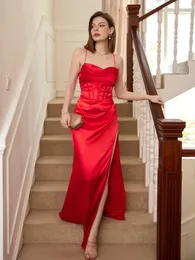 Party Dresses Sparkle Satin Red Formal Dress for Evening Wedding Party Celebrity Graduations Backless Lace-Up Robes de Cocktail Ball Gown 230316