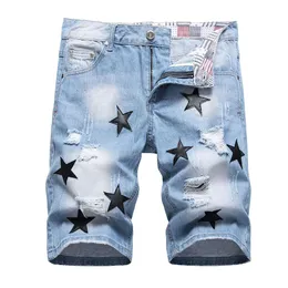 Джинсовые шорты для джинсов мужской звездный патч разорван летние дизайнерские ретро-ретро, ​​крупные брюки, брюки 28-42
