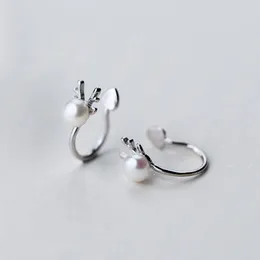 Orecchini con retro in vero argento sterling 925 con clip a cuore e corna di perle, femminili, in argento puro, prodotti insoliti, regali per l'8 marzo