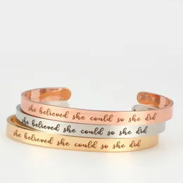 Bangle Stainless Steel Cuff Engrave "She Believed She Could So Did" Inspirational Motivational Bracelet For Her