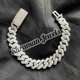 Moissanite Iced Bust Down Down 12mm Solid Hip Hop Cuban Link Bracelet em Sterling Silver